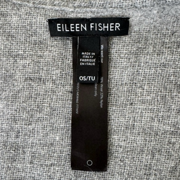 Eileen Fisher Wool Blend Fringe Trim Striped Poncho - Picture 3 of 4